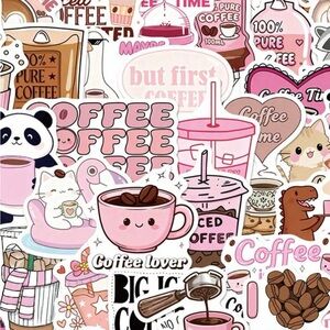 50 Pink Coffee Stickers Cute Animals Fun Crafts
